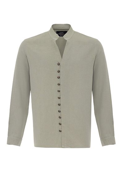 Antioch Light Khaki Button Detailed Stand Collar Men's Shirt