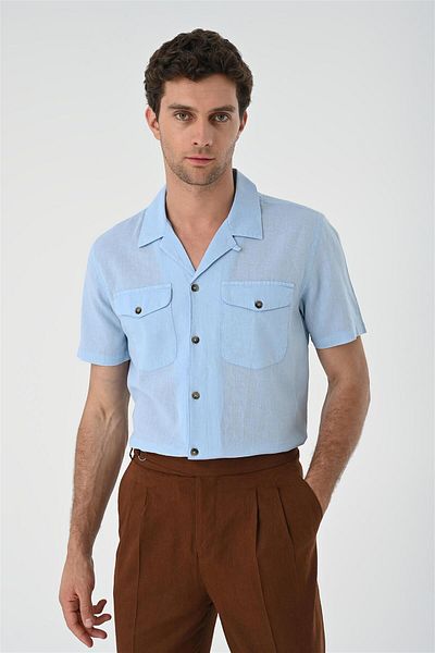 Antioch Baby Blue Men's Shirt with Collar and Pocket Detail