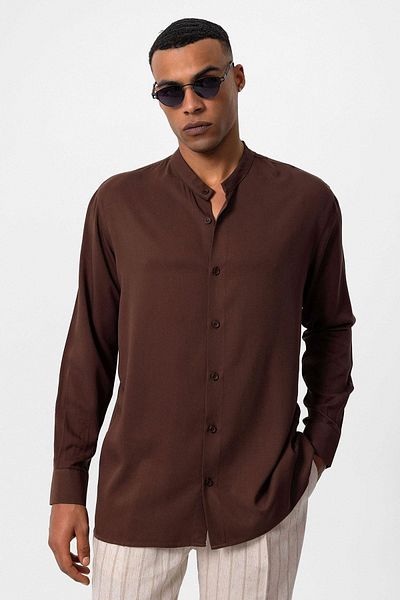 Antioch Men's Shirt - Brown High Collar, Regular Fit