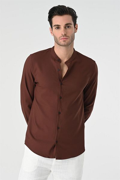 Antioch Brown Regular Fit Judge Collar Men's Shirt