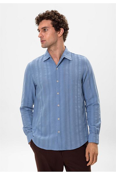 Antioch Light Blue Knitted Patterned Men's Shirt