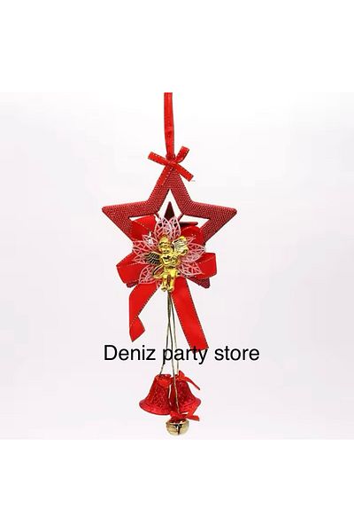 Deniz Party Store New Year's Red Star Bow and Bell Door Ornament 13X33 cm