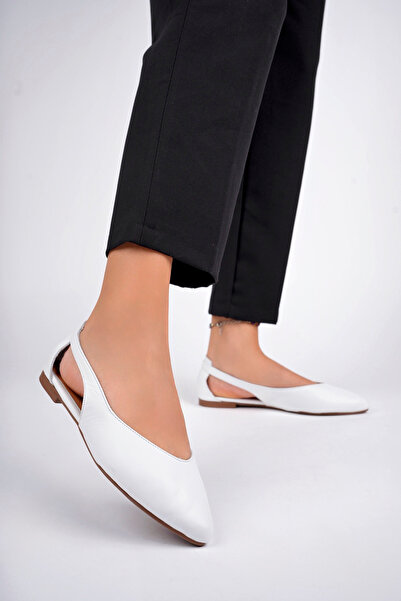 Deripabuc White Genuine Leather Women's Ballerinas - Dp58-5052