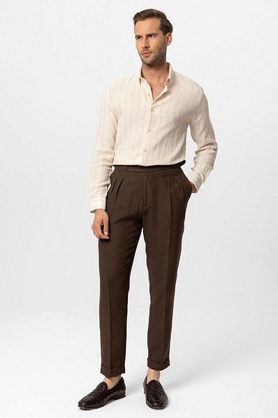 Antioch Beige Striped Slim Fit Men's Shirt