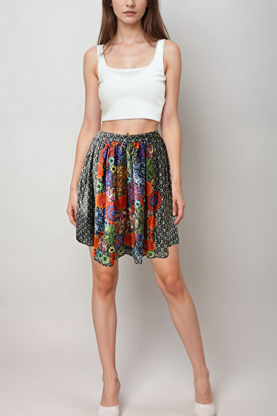 Nilsy by Nilgün Serdar Kadın Gri Dijital Baskılı Koton İpek Vual Etek