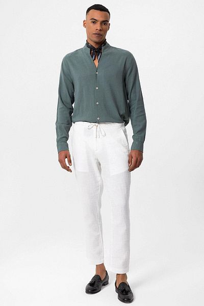 Antioch Hakim Collar Khaki Men's Shirt - Long Sleeve