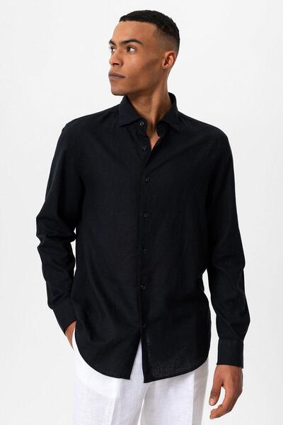 Antioch Men's Shirt - Black Linen Blend