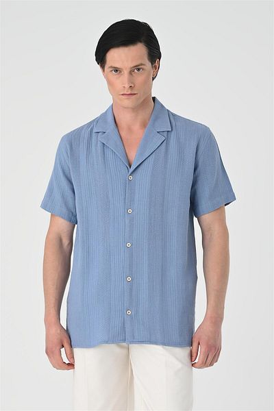 Antioch Light Blue Woven Patterned Short Sleeve Men's Shirt