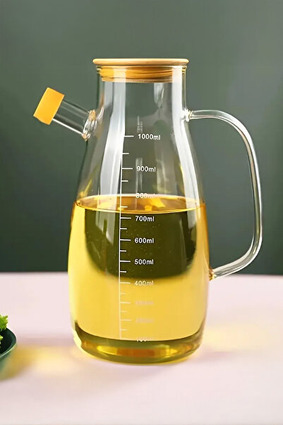 Jenisa Borosilicate Glass Oil Pot with Bamboo Lid 1000 ml