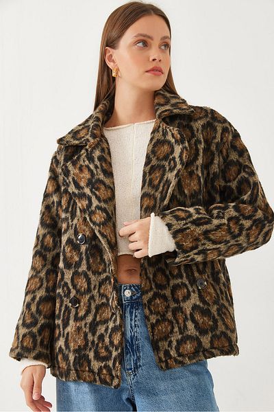 Bianco Lucci Zweireihige Kaschmirjacke für Damen mit Leopardenmuster 2481 60351035