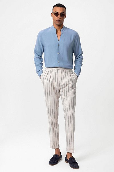 Antioch Men's Shirt - Baby Blue, High Collar, Long Sleeve