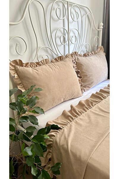 Decamor home Beige Ruffle Bedspread Double King Size Bedspread