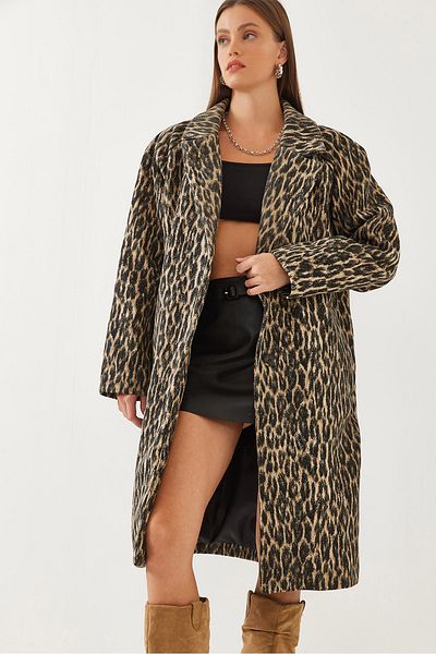 Bianco Lucci Dámský kabát s leopardím vzorem, dvouřadý, razítko 2479 60351031