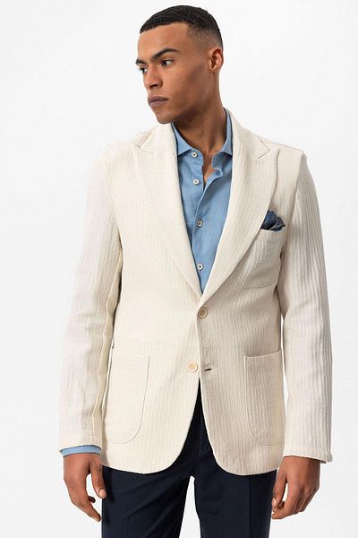 Antioch Men's Blazer Jacket - Beige, Bag Pocket and Unlined