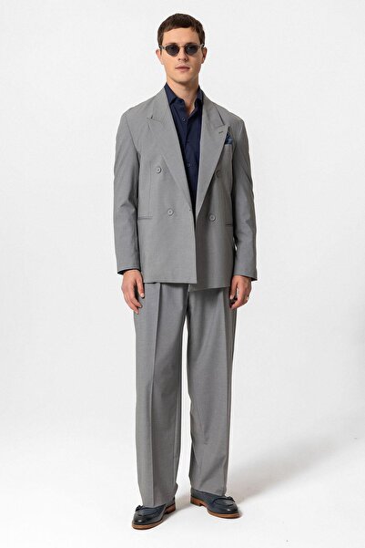 Antioch Gri Tek Düğme Kruvaze Erkek Blazer Ceket