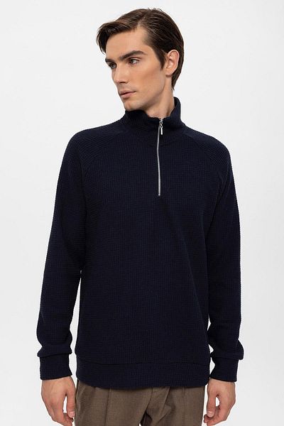 Antioch Navy Blue Half Zippered Stand Collar Men's Sweater