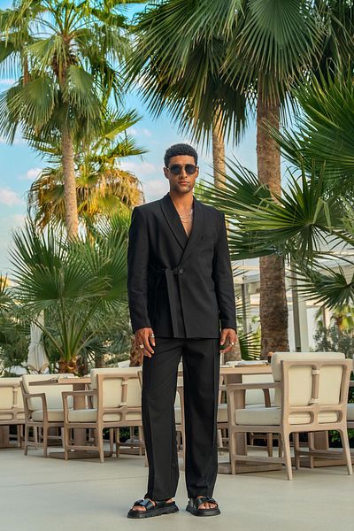 Antioch Men's Blazer Jacket - Black Double Breasted and Belted Closure