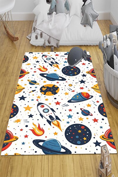 Else Halı Galaksi Yıldızlar Uzay Desenli Erkek Çocuk Odası Halısı Yıkanabilir...