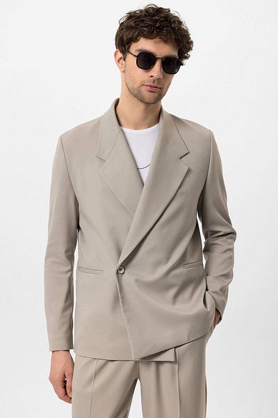 Antioch Beige Double Breasted Closure Fleto Pocket Men's Blazer Jacket
