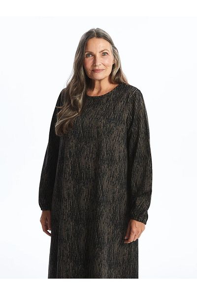 LC Waikiki Γυναικείο φόρεμα LCW Grace Brown Jacquard με στάμπα με λαιμόκοψη