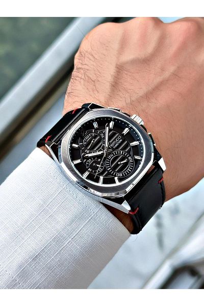 Ferrucci Black Color Leather Band Men's Wrist Watch 03382