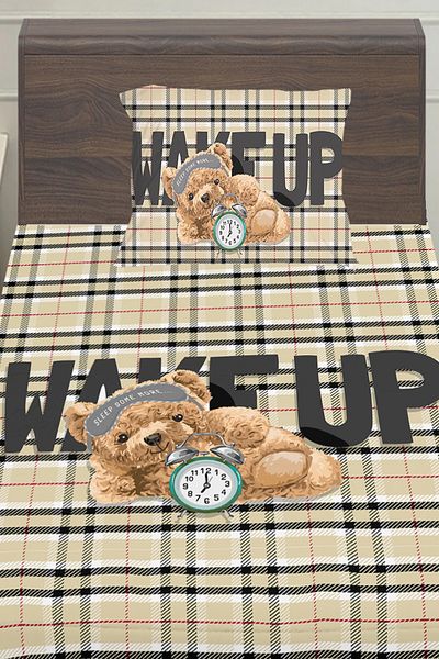 Else Halı Sleeping Bear Teddy Patterned Boy's Single Padded Sheet Set 100X200 cm