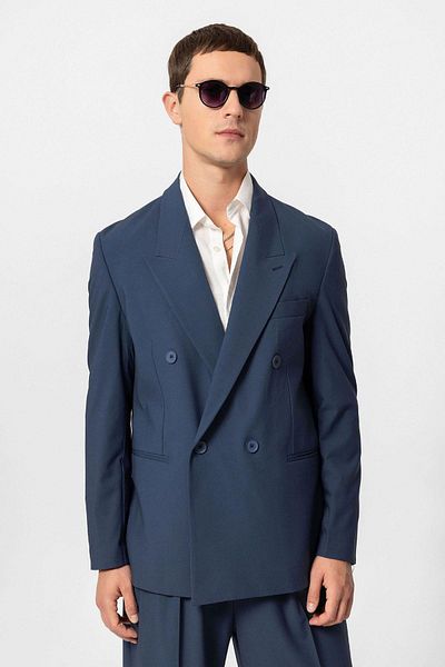 Antioch Single Button Indigo Double Breasted Men's Blazer Jacket