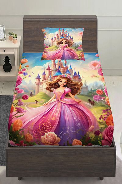 Else Halı Princess Patterned Girl's Single Pillowed Sheet Set with Chate 100X200 cm