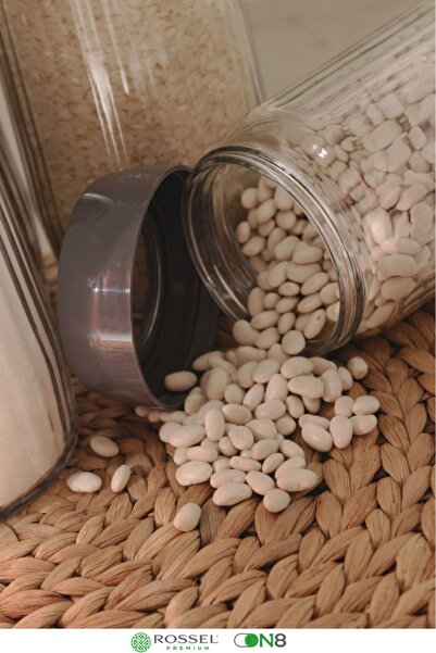 Rossel Premium Labeled Alin 6 Pieces Line Patterned Glass Jar-Storage Container 1500 ml Gray