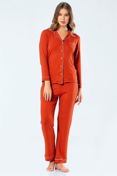 TÜREN 3359 Πλακάκι Γυναικείο μακρυμάνικο πουκάμισο με γιακά πιτζάμες