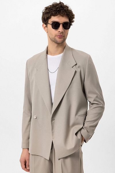 Antioch Beige Double Breasted Closure Fleto Pocket Men's Blazer Jacket