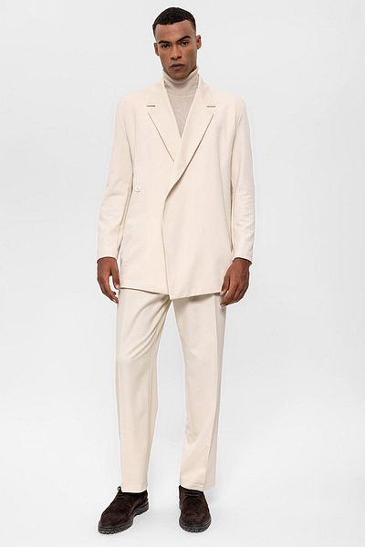 Antioch Ecru Double Breasted Closure Hidden Pocket Men's Blazer Jacket