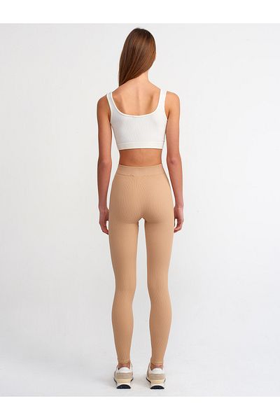 Dilvin Camel Color Ribbed Polyamide Leggings