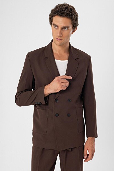 Antioch Kahve Torba Cepli Kruvaze Erkek Blazer Ceket