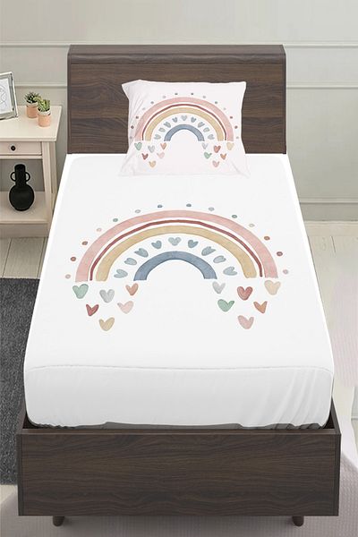 Else Halı Rainbow Boho Patterned Girl's Single Padded Bed Sheet Set 100X200 cm