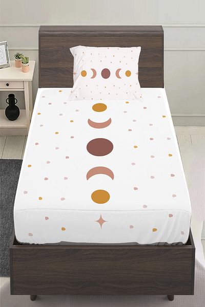Else Halı Minimal Moon Star Patterned Girl's Single Pillowed Sheet Set 100X200 cm