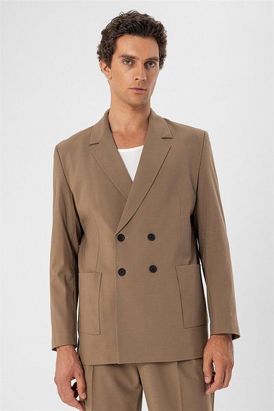 Antioch Double Breasted Men's Blazer Jacket with Camel Bag Pocket