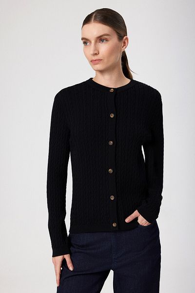 Mısırlı Cardigan de damă cu nasturi cu model tricotat negru