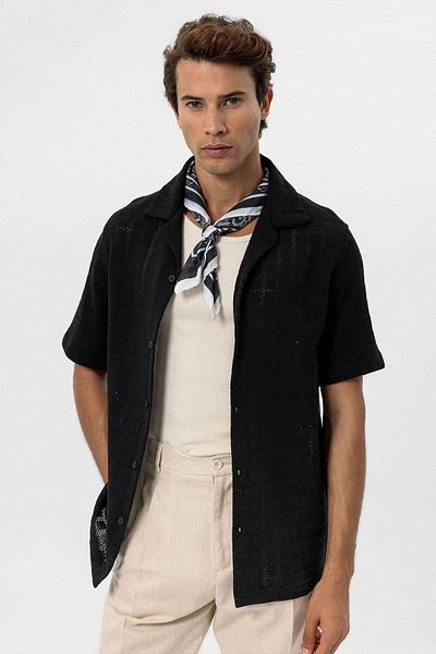Antioch Black Apache Collar Square Knitted Men's Shirt