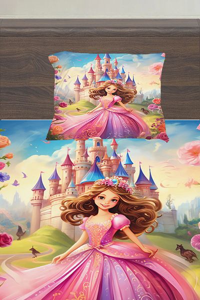 Else Halı Princess Patterned Girl's Single Pillowed Sheet Set with Chate 100X200 cm