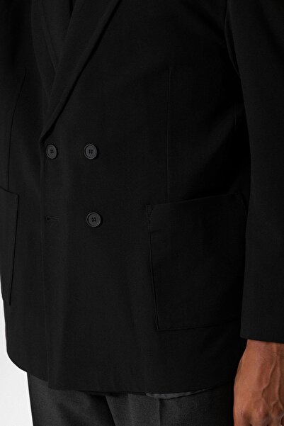 Antioch Black Bag Pocket Double Breasted Men's Blazer Jacket