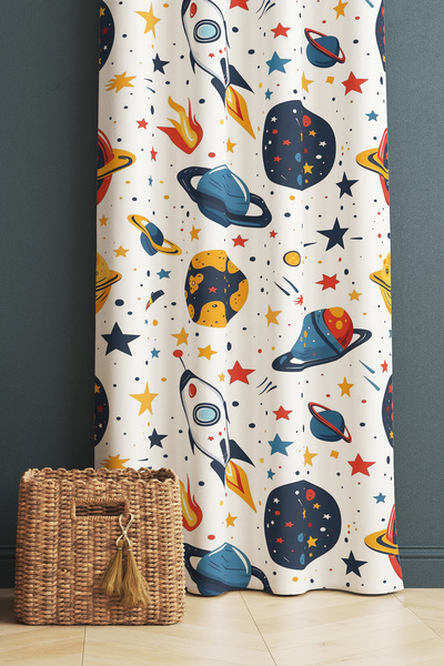 Else Halı Galaksi Yıldızlar Uzay Desenli Erkek Çocuk Odası Fon Perde 140x260cm