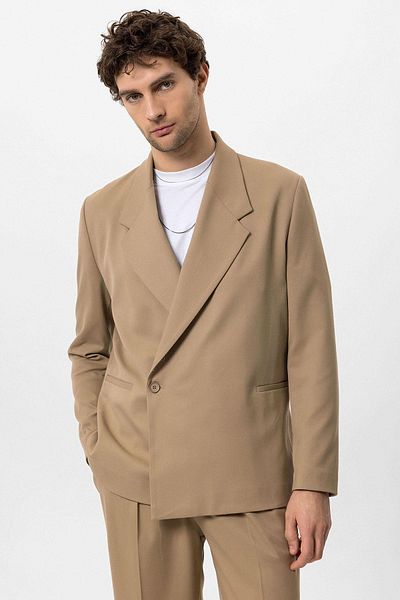 Antioch Camel Double Breasted Closure Fleto Men's Blazer Jacket with Pockets
