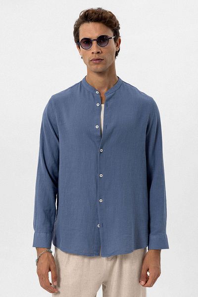 Antioch Men's Shirt - Indigo Stand Collar, Woven