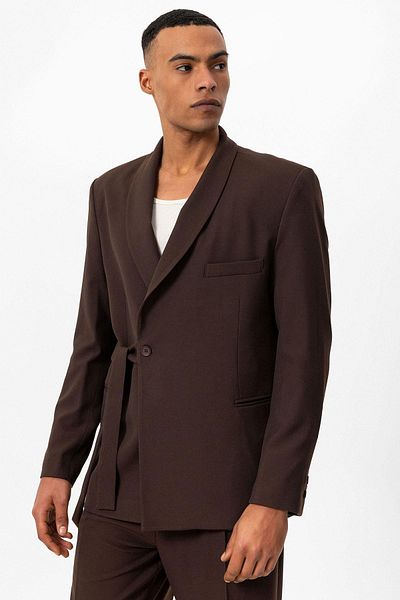Antioch Men's Blazer Jacket - Brown Double Breasted Closure and Belted