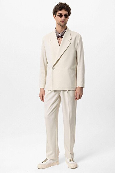 Antioch Ekru Kruvaze Kapama Fleto Cepli Erkek Blazer Ceket