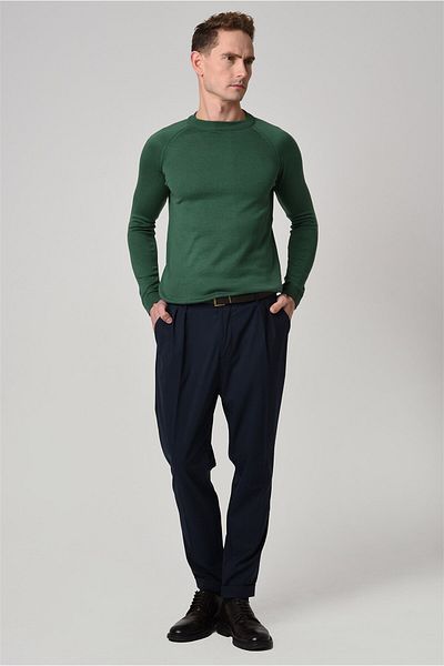 Antioch Green Crew Neck Slim Fit Knitwear Sweater