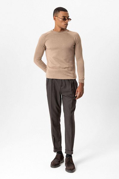 Antioch Mink Crew Neck Slim Fit Knitwear Sweater