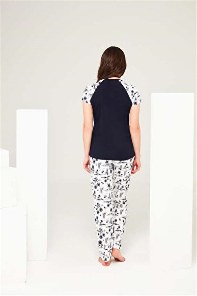 Mod Collection 3676 Kadın Lacivert Yuvarlak Yaka Pijama Takım