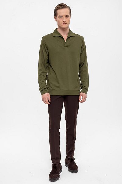 Antioch Green Apache Collar Regular Fit Long Sleeve Sweater